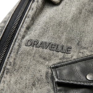 Acid Wash <b>Grey</b> Biker <b>Coat</b> Leather Patchwork Asymmetric Zip Outerwear Streetwear <b>Mens</b> Vintage Denim Motorcycle Jacket - Product Image 6