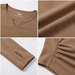 Haut de yoga à manches longues et col en V froncé pour femme North Approach, couleur unie, respirant, vêtement de sport - Product Image 4