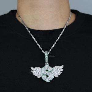 Winged Dollar <b>Sign</b> Moissanite Pendant 925 Silver Rhodium Plated Hiphop Pendant Men's Everyday Wear - Product Image 1