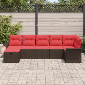Juego de sofás de jardín de ratán sintético marrón y rojo de 7 piezas con cojines - Product Image 3