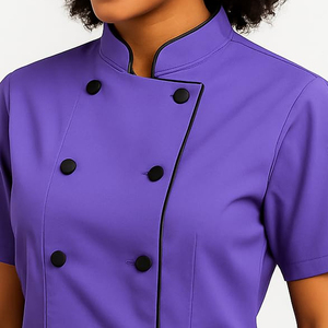 Veste de chef de cuisine pour femmes, meilleur prix, impression de logo personnalisé, fermeture à boutons, pour restaurant. - Product Image 5