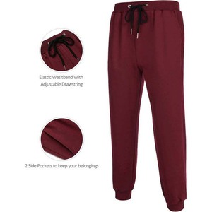 Survêtement à capuche pour homme, couleur bordeaux, manches longues, couleur unie, vêtement décontracté avec fermeture à cordon et poches latérales, style automne - Product Image 5