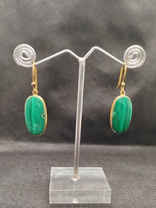 Boucles d'oreilles en laiton plaqué or avec malachite, double pendentif, pierre verte, bijoux pour styles bohèmes chic - Product Image 3