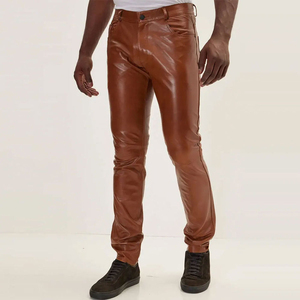 New <b>Men's</b> Spring Autumn Fashionable Pu <b>Leather</b> <b>Pants</b> Vintage Stretch Slim Fit Trousers For <b>Men</b> Casual Solid Color <b>Leather</b> <b>Pants</b> - Product Image 2