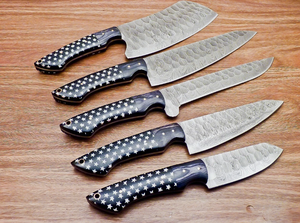 Ensemble de couteaux de cuisine en acier Damas faits à la main, lame fixe droite, manche en bois, tranchant comme un rasoir, option OEM, garantie de 3 ans - Product Image 4