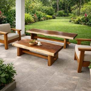 Banco de Espera para Hotel de Madera Maciza de Suar de Alta Calidad y Estilo Moderno con Diseño de Borde Natural, Muebles Comerciales Duraderos y Ecológicos - Product Image 6