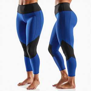 Legging taille haute color block extensible tricoté longueur intégrale pour femme, sportif, compression, effet ventre plat, push-up, toutes saisons - Product Image 2
