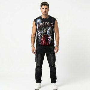 เสื้อกล้ามปักลายเพชร Glory Custom ผ้าเจอร์ซีย์คอตตอน 100% สไตล์วินเทจใหม่ พิมพ์ลายกราฟิกตามสั่ง เสื้อยืดแขนกุดสำหรับใส่ได้ทั้งชายและหญิง - Product Image 5