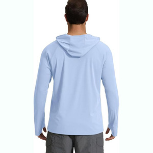 Camiseta de Manga Larga con Capucha para Hombre, Color Azul Claro, Tejido Transpirable de Poliéster, Corte Regular, Color Sólido, Estilo Pullover, para Verano - Product Image 2