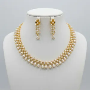 Indian Gold Plated Imitation <b>Pearl</b> Necklace and Earring <b>Set</b> Women's Classic Wedding <b>Jewelry</b> Alloy Water Drop Shape Claw Setting - Product Image 4