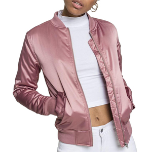 Women's Satin Bomber <b>Jacket</b> Classic Zip Up Flight <b>Jacket</b> Shiny Silk Lightweight Casual Outerwear Coat Mauve Champagne Gold - Product Image 1