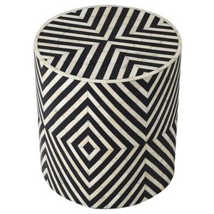 Taburetes de mesa auxiliar de tambor de mosaico hechos a mano con incrustaciones geométricas de nácar en blanco y negro, taburete de café con diseño de chevron para decoración de sala de estar - Product Image 1