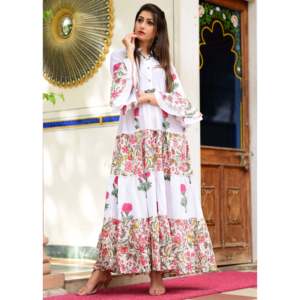 เดรสผ้าฝ้ายคอปกทรงเอไลน์ ระบายอากาศได้ดี ลายบาต้าพร้อมลายจาล  เอวทรงธรรมชาติ เหมาะสำหรับใส่ในชีวิตประจำวัน - Product Image 3