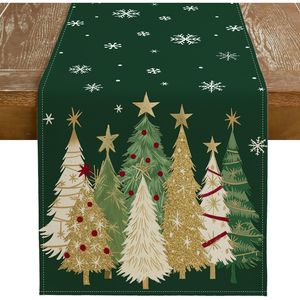 Runner da Tavolo Natalizio 13x72 Pollici Stile Rustico con Alberi di Natale e Fiocchi di Neve, Decorazione per Tavolo da Cucina e Sala da Pranzo - Product Image 2