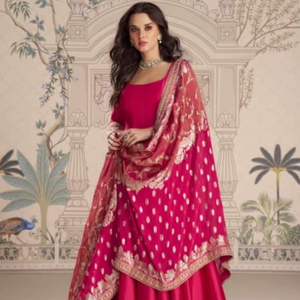 Traje Anarkali Moderno de Seda Vichitra con Bordado y Lentejuelas, Largo hasta el Suelo, Secado Rápido, Talla Única, para Mujer, para Fiestas y Bodas - Product Image 1