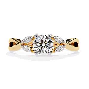 Bague de fiançailles en platine avec diamant rond brillant et pierres latérales marquise, certifiée GIA, design classique pour femme - Product Image 2