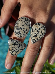 Anillo de Plata de Ley 925 con Jaspe Dálmata, Estilo Bohemia para Mujer, con Engaste de Bisel, Piedras Naturales de Formas Mixtas, para Uso Diario - Product Image 4