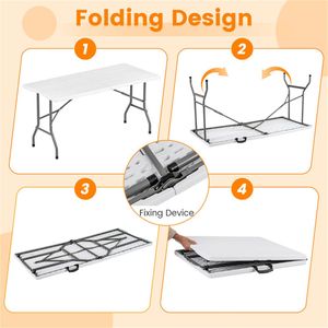 Tavolo da Picnic Pieghevole Bianco 5FT con Piano in HDPE, Capacità 400LBS, Tavolo da Campeggio Leggero con Maniglia per Uso Esterno - Product Image 3