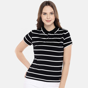 Camiseta Polo a Rayas Personalizada al por Mayor para Mujer, Manga Corta, 100% Algodón, Tejido Transpirable, Corte Regular Informal, para Primavera y Verano - Product Image 6