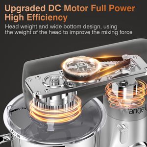 Batteur sur socle, mélangeur électrique de cuisine 10 vitesses 5QT, batteur à tête inclinable avec crochet pétrisseur, batteur plat, bol en acier inoxydable (Argent) - Product Image 2