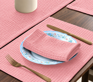 Linge de table rose en tissu gaufré, lavable, fabriqué en tissu gaufré 100% coton - Product Image 3
