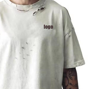 Camiseta Personalizada con Efecto Desgastado para Hombre, Estilo Vintage, Corte Holgado, Bajo sin Rematar, Ropa Urbana, Fabricante - Product Image 1