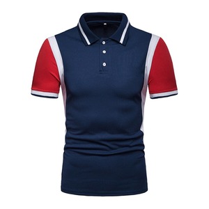 Men's Navy Red <b>White</b> Color Blocked Short Sleeve Knitted Cotton Breathable for Shirt Casual Button Design Front Logo - Product Image 1