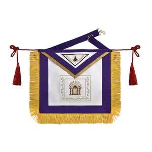 Delantal de Maestro Masón de la Logia Azul, de terciopelo étnico, con cinta morada, bordado a máquina con hilo metálico y borlas, cordón MAP-0124 - Product Image 1