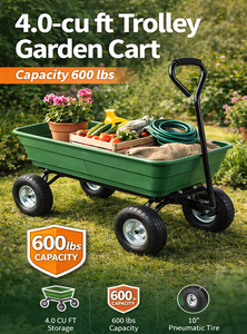 Chariot de jardin robuste avec plateau en HDPE vert, poignée et roues noires pour usage extérieur GARPYC0006 - Product Image 4