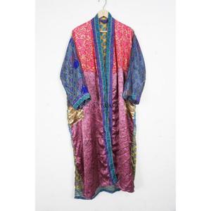 Handmade Boho Style Women's 100% Silk Luxury Kimono Indian Patchwork Robe Vacation Wear Nightwear Knitted Wearing Method V-neck - Product Image 4