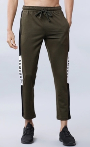 Men's Olive Green Cotton Fleece Knitted Sweatpants <b>Elastic</b> Waist Drawstring Side Stripe Casual Joggers Winter Wear - Product Image 1