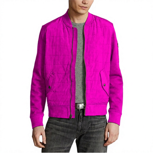 Blouson bomber bleu marine pour homme, col montant zippé, en polaire polyester coupe-vent, idéal pour l'automne - Product Image 2