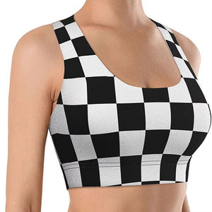 Women's Checkered Sports <b>Bra</b> Square <b>Neck</b> <b>Halter</b> Breathable High Support Eco-Friendly Cut-out Yoga Fitness Wear Spandex Polyester - Product Image 2