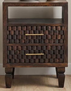 Table de chevet en bois à 2 tiroirs, design moderne et nouveau, avec un attrayant motif floral, artisanat du marché indien. - Product Image 6