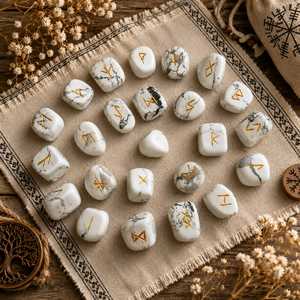 Juego de Runas Talladas en Howlite Blanca, Runas Elder Futhark, Piedras de Cristal Talladas, Bolsa de Terciopelo, Feng Shui, Meditación Espiritual - Product Image 5