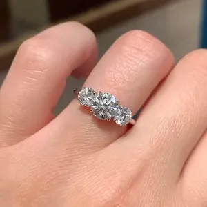 Moissanite Three Stone Vintage Engagement <b>Ring</b> <b>925</b> Sterling <b>Silver</b> White Gold Plated D Color VVS1 Princess Cut Prong Setting - Product Image 2