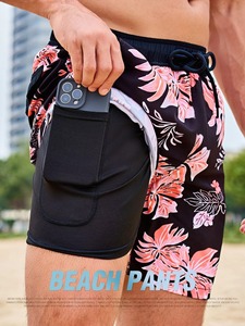 <b>Mens</b> Two Layer Swim <b>Trunks</b> Quick Dry Beach Shorts Printed Board Shorts Summer Surf Swimwear Wholesale OEM - Product Image 2