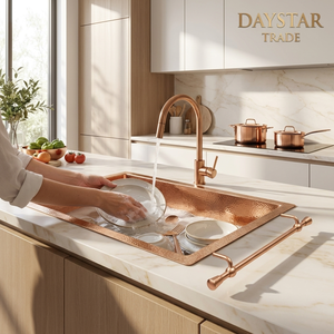 อ่างล้างจานทรงสี่เหลี่ยมแบบฝังใต้เคาน์เตอร์ ยี่ห้อ Daystar Trade ผลิตด้วยมือจากทองเหลืองขัดเงา ทำความสะอาดง่าย ดีไซน์ทันสมัย - Product Image 3