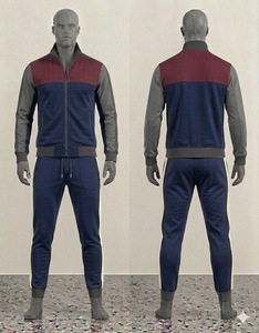 Conjunto Deportivo para Hombre con Bloques de Color, Chaqueta con Cierre Completo y Pantalones Jogger, Ropa Deportiva Casual para Otoño, Transpirable, de Poliéster y Algodón - Product Image 1