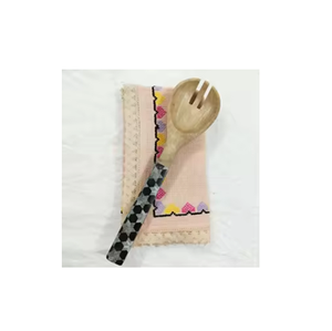 Ensemble cuillère et fourchette en bois au design traditionnel avec manche imprimé floral, finition mate, couverts réutilisables - Product Image 3