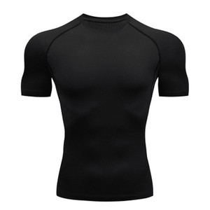 Camiseta Deportiva de Compresión de Manga Corta para Hombre, Negra, de Secado Rápido, Corte Ajustado, Cuello Redondo, Tejido de Poliéster - Product Image 5