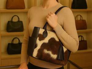 Bolso Tote de Cuero Genuino con Pelo, para Dama, de Moda, de Hombro, Verano Otoño, Cierre Abierto, Tamaño Grande LHTB-0054 - Product Image 3