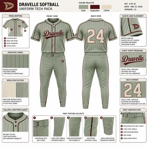 Uniforme de Béisbol y Sóftbol para Hombre, Jersey a Rayas con Ribete Color Borgoña, Pantalones a Juego, Conjunto para Partido - Product Image 5