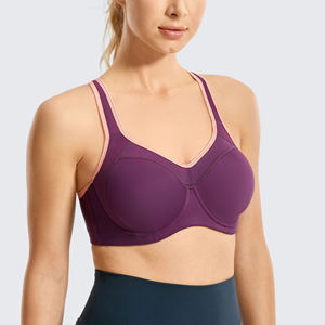 Women's Medium Support Sports Bra Scoop Neck Racerback Solid Purple Sweat-Wicking Breathable Eco-Friendly Front Fitness Wear - Product Image 5