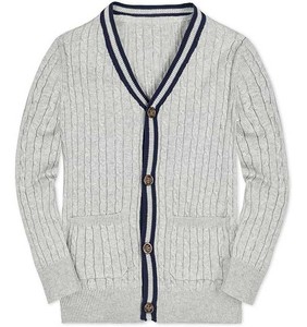 Cárdigan transpirable con cuello en V para hombre, de algodón peinado, estilo universitario, a rayas, con botones. - Product Image 1