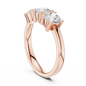 Anillo de compromiso de tres piedras con diamante moissanita de corte redondo chapado en oro rosa de 14 quilates, color D, para mujer, banda nupcial - Product Image 4