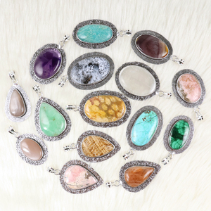 Pendentifs en pierres précieuses naturelles assorties en gros, style bohème, sertissage clos, plaqué argent sterling 925, lot de bijoux en vrac pour fournisseurs - Product Image 5