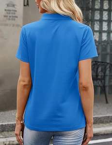 Polo pour femmes en gros, hauts à manches courtes boutonnés en coton, polo de travail et de sport élastique à séchage rapide pour femmes - Product Image 4
