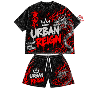 Urban Reign Men's Streetwear T-Shirt and <b>Shorts</b> Set Purple Graffiti Print Summer Casual Outfit Crew Neck Knitted Breathable - Product Image 5