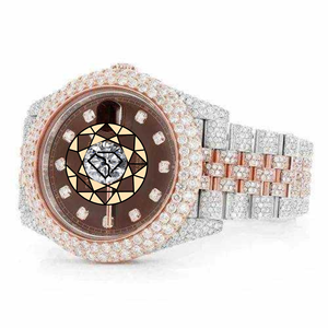 Montre de luxe pour femme avec diamants de laboratoire, boîtier rond en acier inoxydable, cadran analogique à quartz, verre saphir, fermoir papillon - Product Image 2